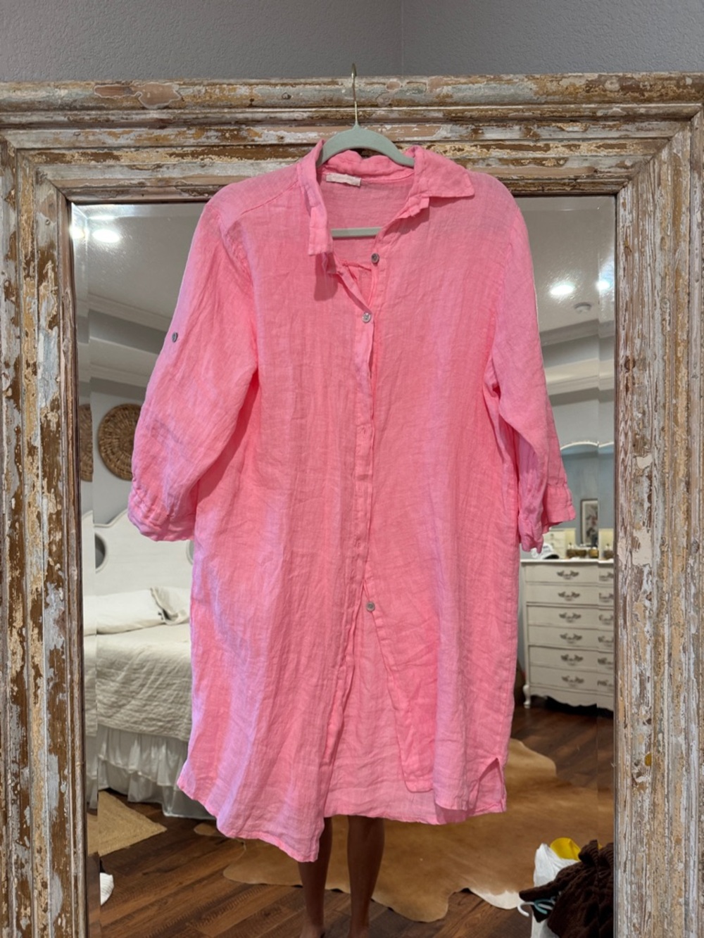Pink Linen Button-Front Tunic
